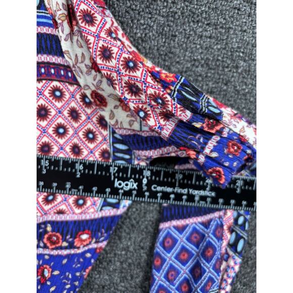 American Eagle Mini Dress Size M Patchwork Multicolor Cold Shoulder Keyhole Neck - Picture 12 of 12